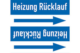 Rohrleitungsetikett Heizung Rücklauf blau