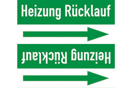Rohrleitungsetikett Heizung Rücklauf grün